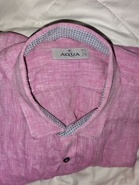 Aqua 100 % Linen Men’s Pink Casual Button-Down Shirt